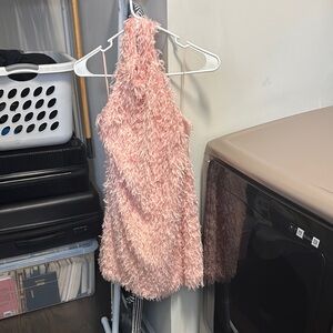 Fuzzy Pink Halter Dress